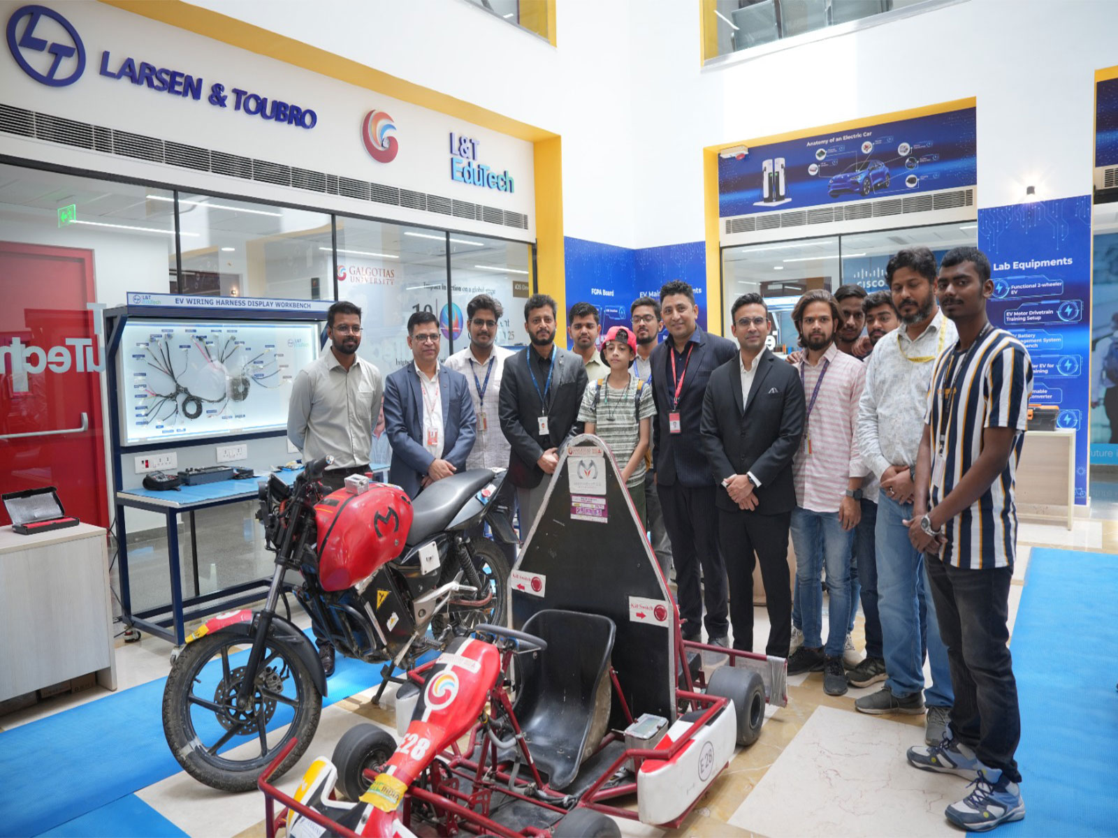Students learn with live electric mobility systems, battery modules, and industry-grade EV technologies at the Advanced EV Centre by L&T EduTech at Galgotias University