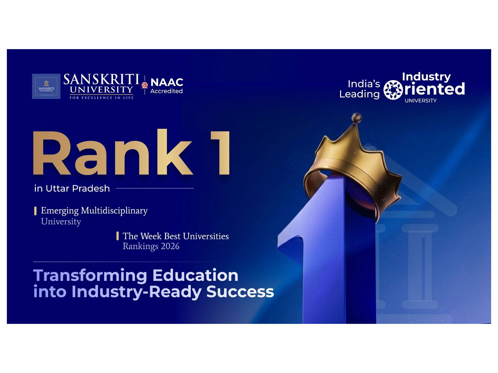Uttar Pradesh Gets Its Academic Champion as Sanskriti University Secures Rank 1 Among Emerging Multidisciplinary Universities