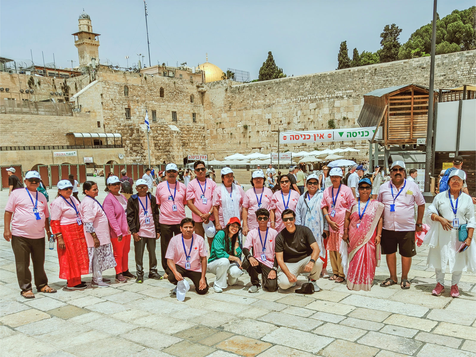 Dr Amit Kamle with the pilgrims at the Wailing Wall in Jerusalem, Israel