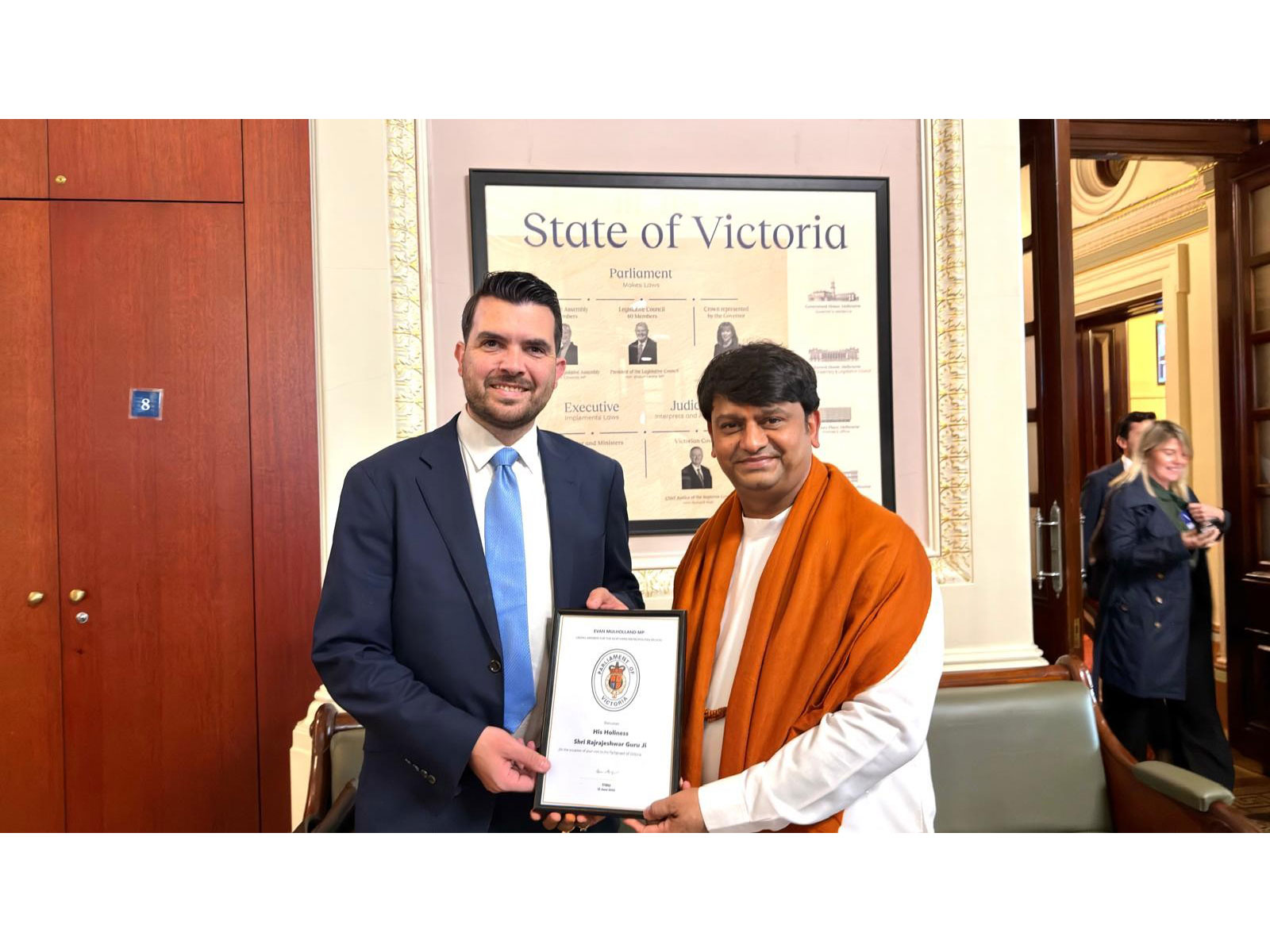 HH Shri Rajrajeshwar Guruji Honoured at Parliament House, Melbourne Interfaith Gathering Promoting Peace, Unity, and Social Harmony