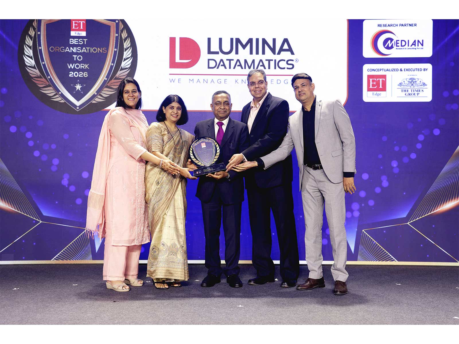 Lumina Datamatics receives the ET Edge Best Organisations to Work 2026 award for the 2nd consecutive year at the 2nd edition of the ET Edge Best Organisations to Work Awards in Mumbai