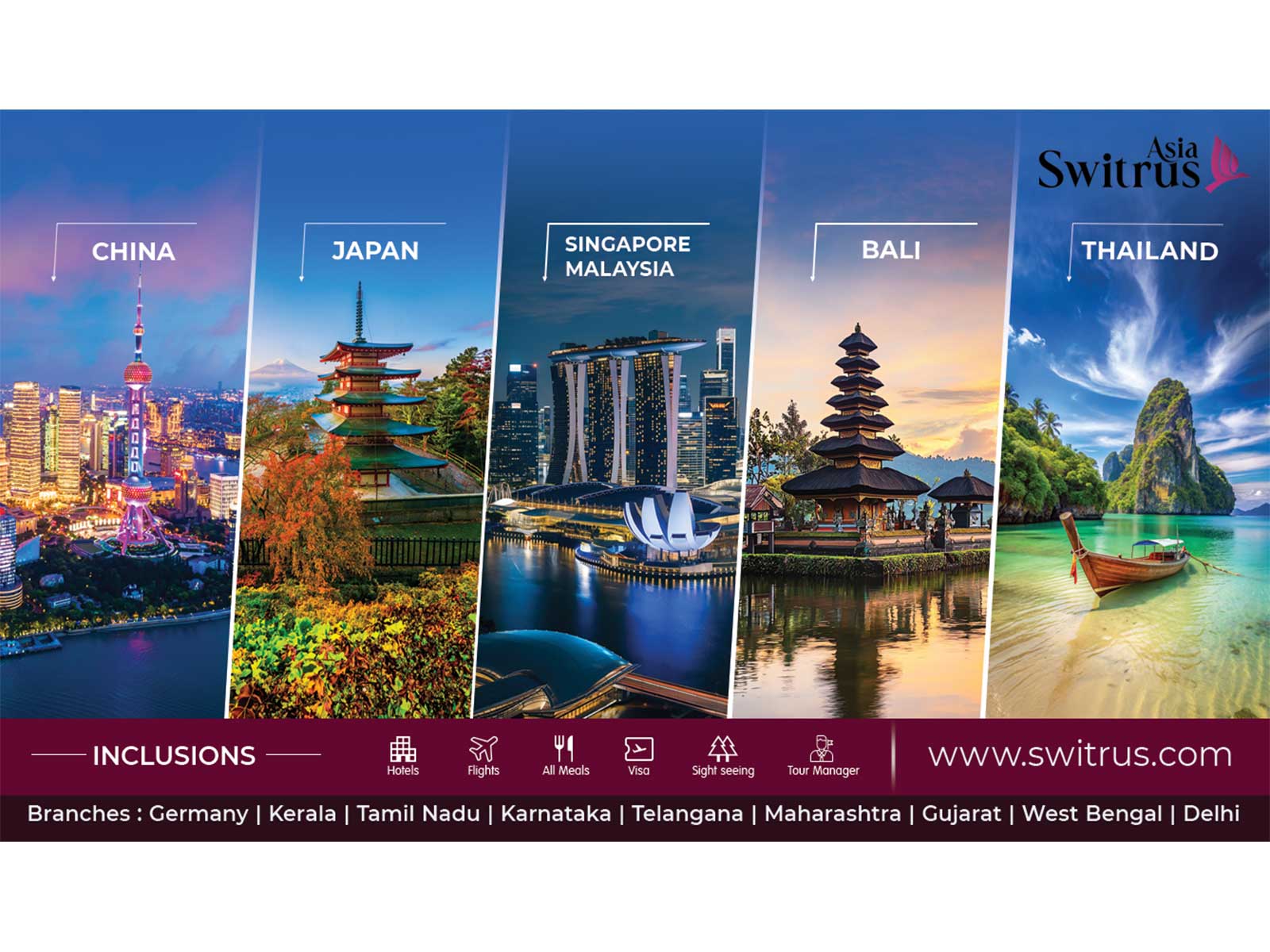 Switrus Holidays now offers tour packages to destinations, such as China, Japan, Singapore, Indonesia, Thailand and Malaysia