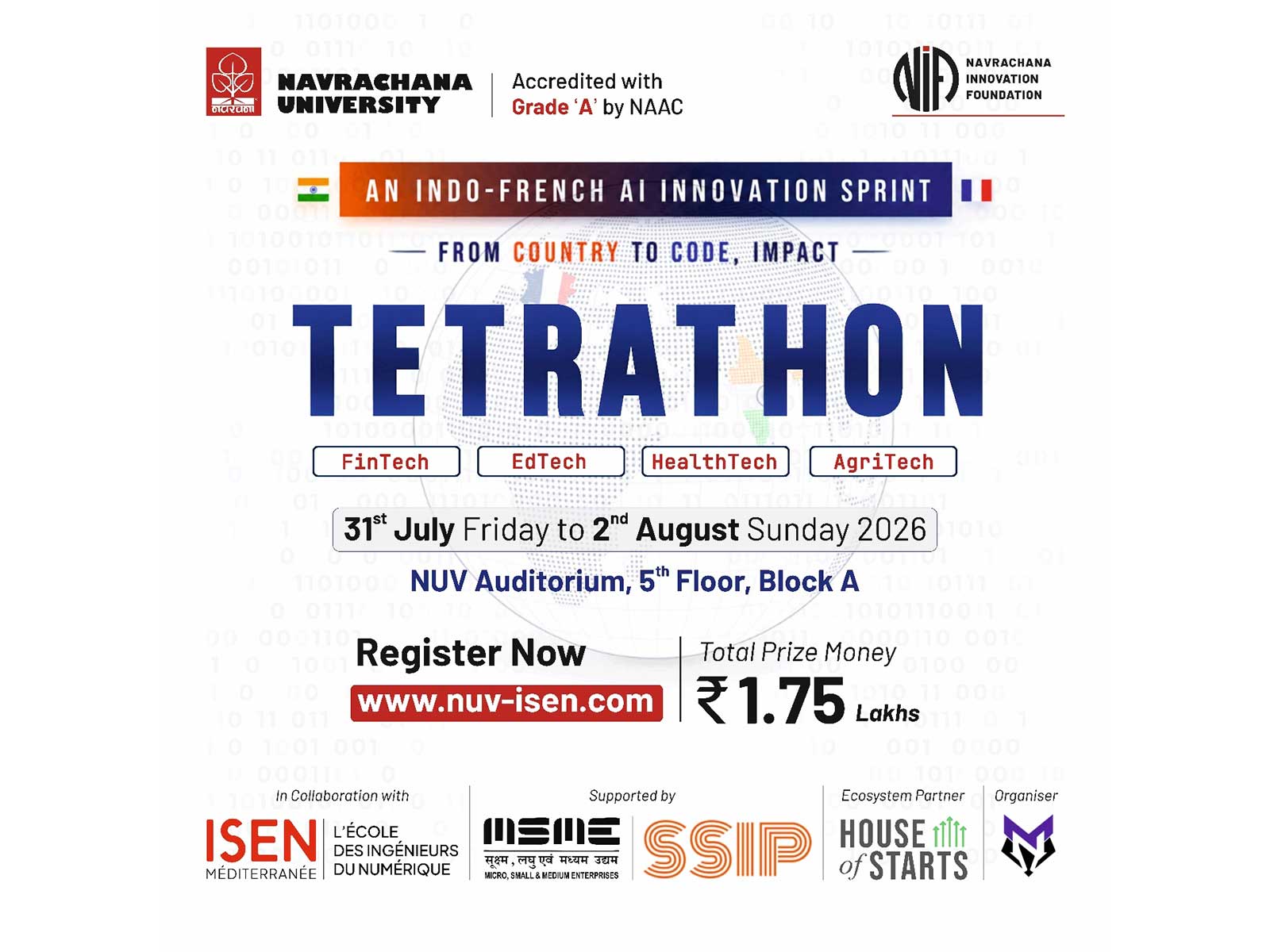 36-hour hackathon to bring together 250 innovators from India and France to build AI solutions for Health, Finance, Agriculture and Education 