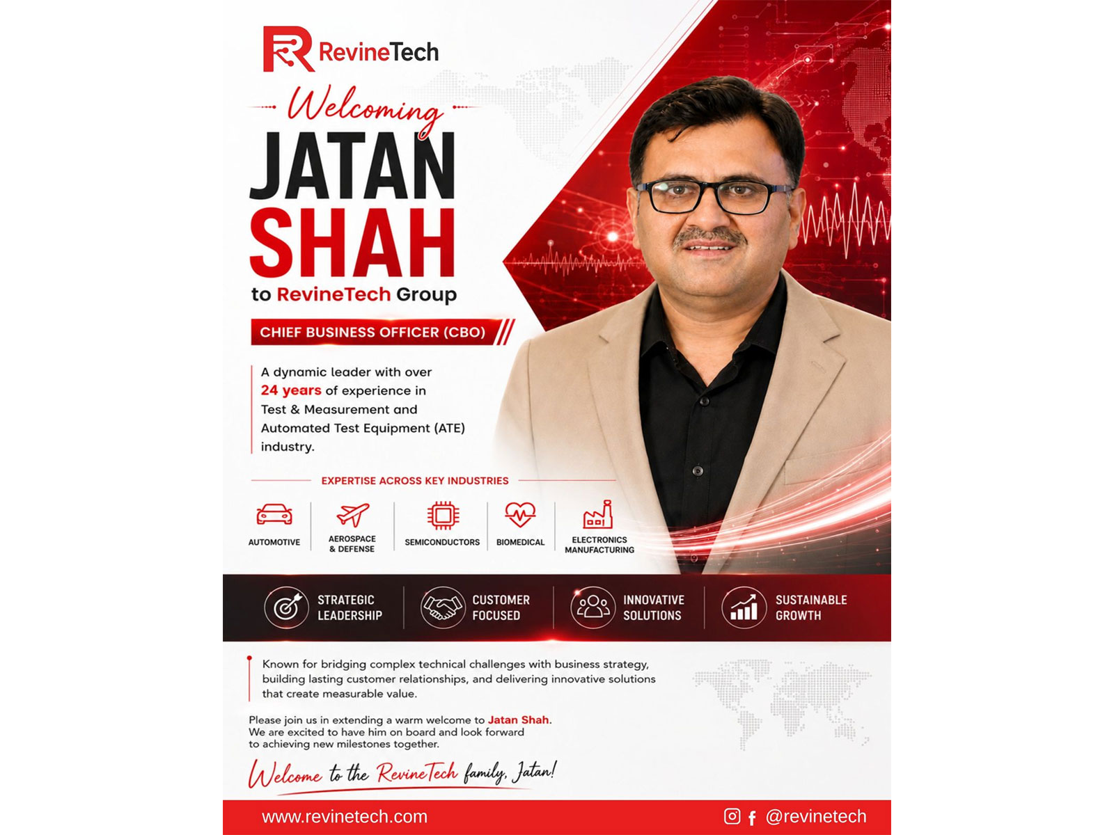 An industry veteran with 24+ years of experience in Test & Measurement and Automated Test Equipment joins RevineTech's leadership to drive strategic growth