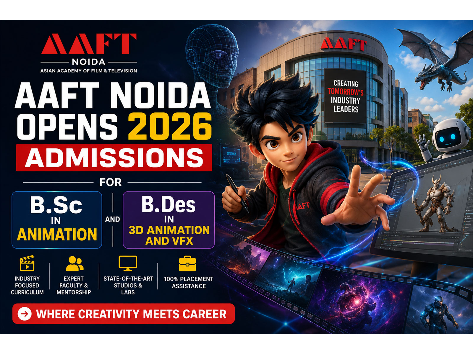 AAFT Noida Opens 2026 Admissions for B.Sc in Animation and B.Des in 3D Animation and VFX