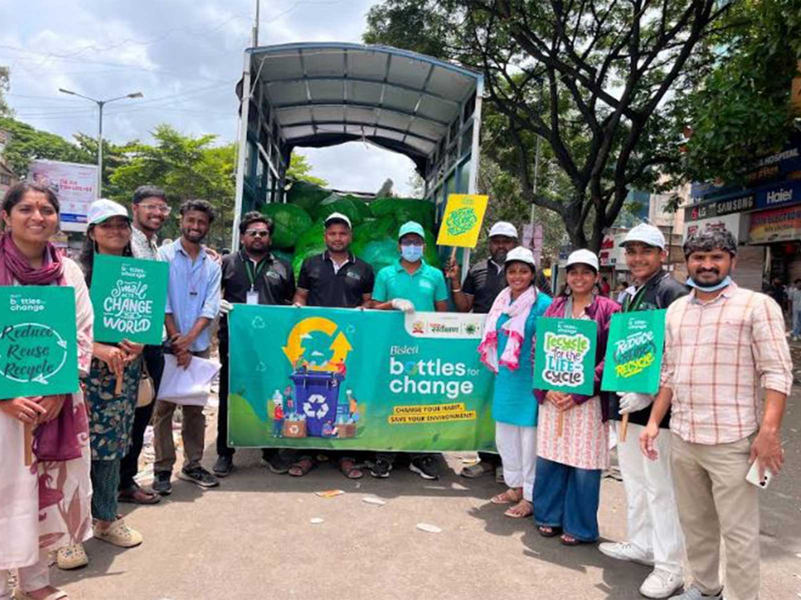 Bisleri's Bottles for Change volunteers assemble for waste collection during the Pune Wari Pilgrimage, 2026