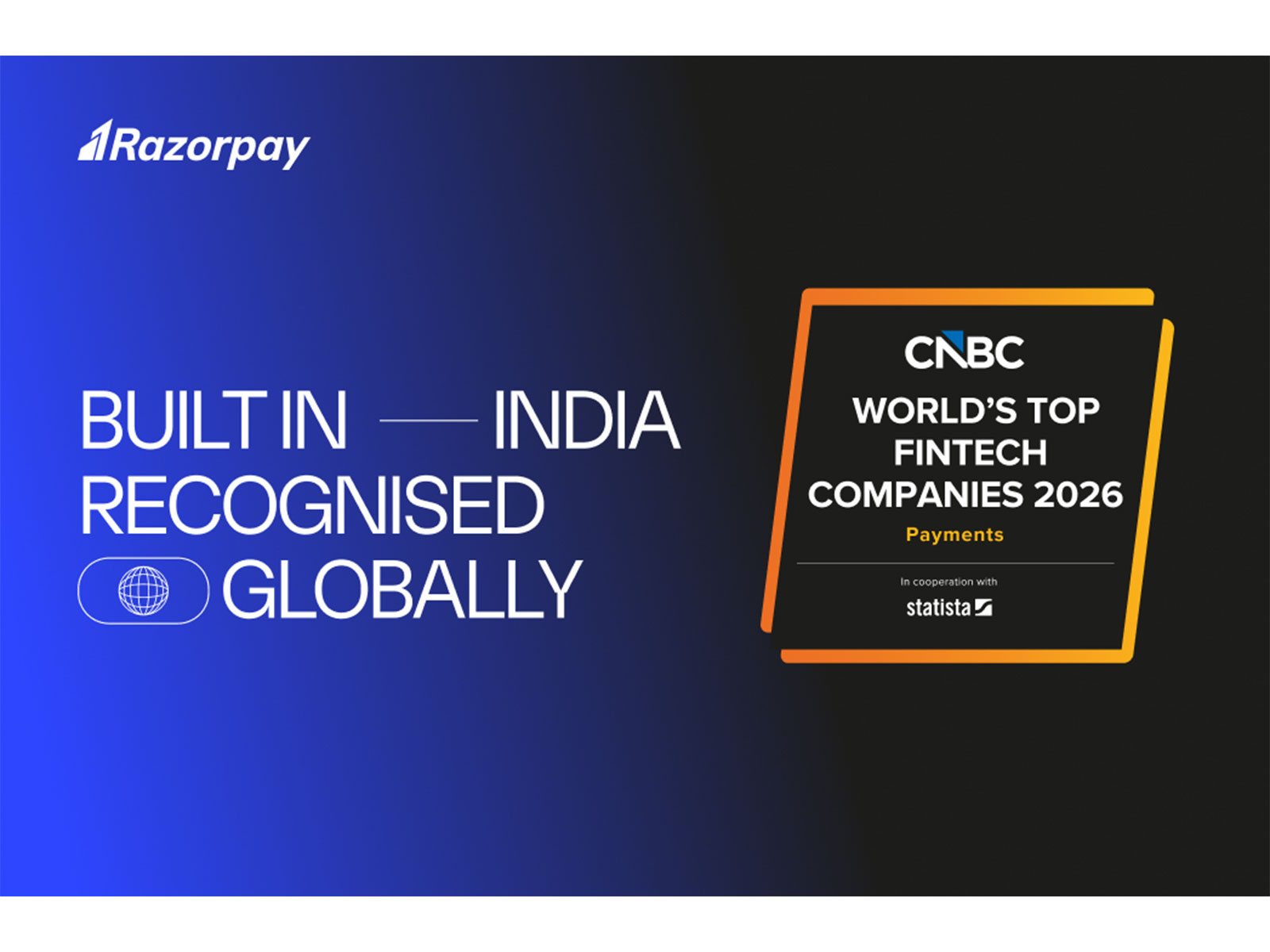 Razorpay Recognized Among 'World's Top Fintech Companies,'  Payments Category, by CNBC & Statista