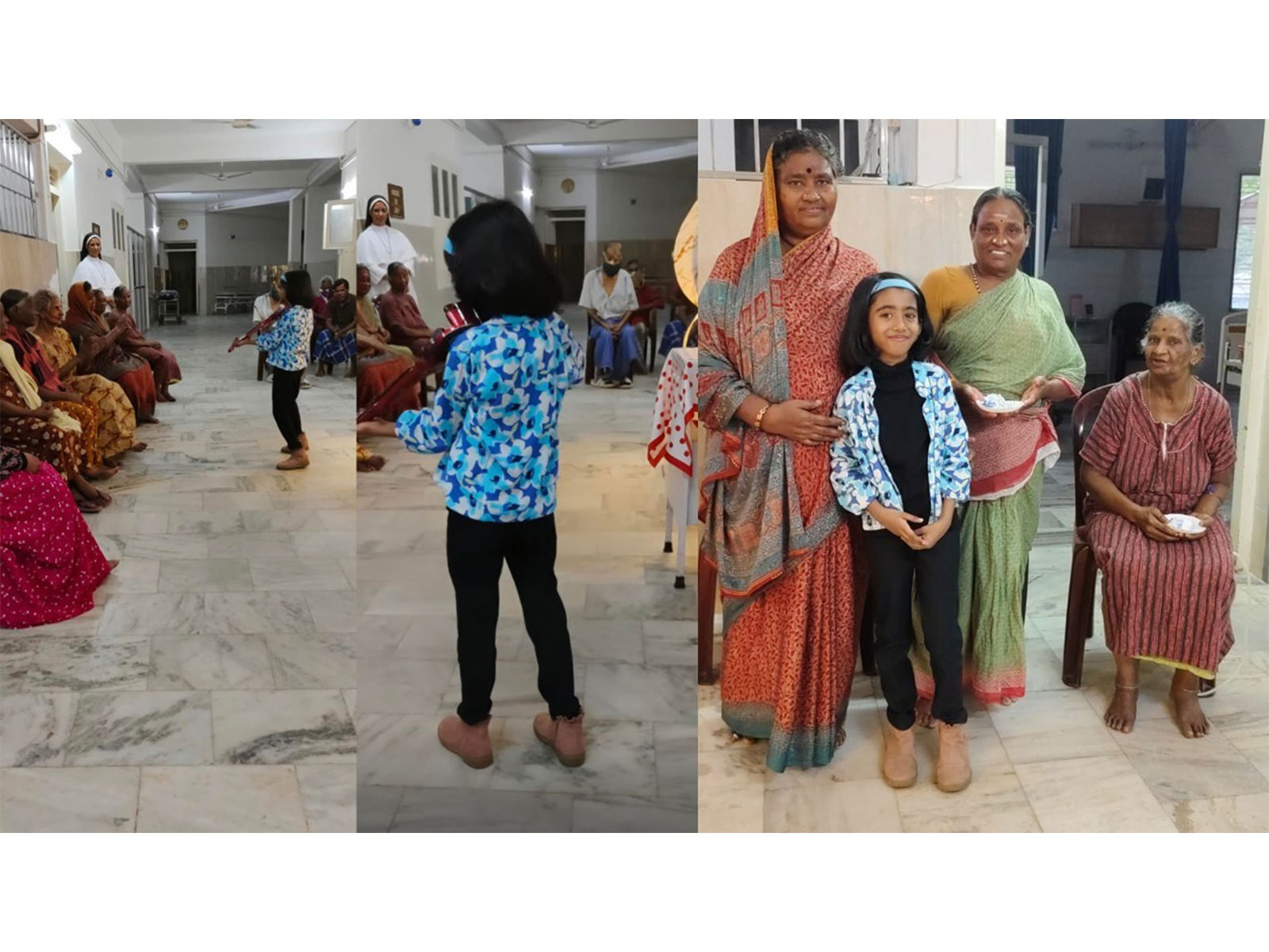 Victoria Isaac plays at a senior care home in Chennai as part of Melodies of Memories