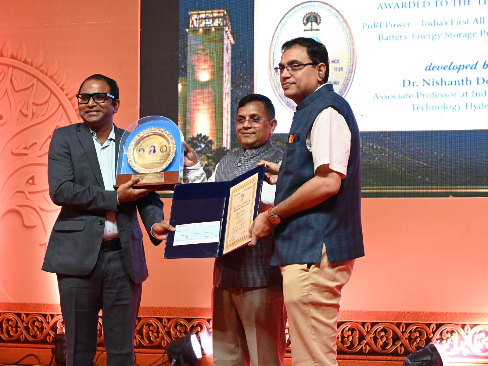The award was presented by Prof. Gobardhan Das (Member, NITI Aayog) and Prof. Suman Chakraborty (Director, IIT Kharagpur), at the Institute's Platinum Jubilee Foundation Day ceremony.