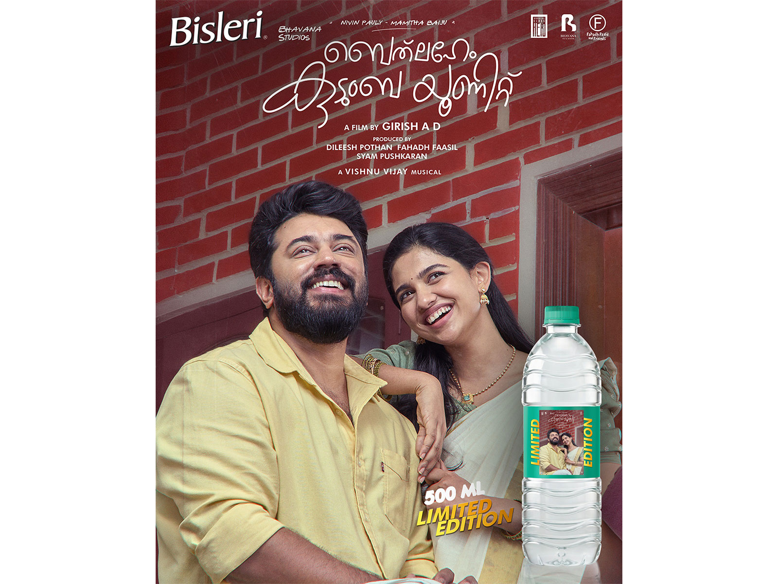 Bisleri Unveils Limited-Edition Packs Featuring Nivin Pauly and Mamitha Baiju from 'Bethlehem Kudumba Unit'