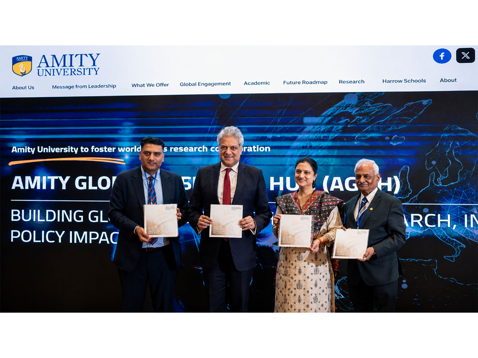From Left to Right: Dr. Sandeep Mittan, Dr. Aseem Chauhan, Smt. Shruti Pandey Consul, Prof. Dr. W. Selvamurthy, inaugurate Amity Global Research Hub in New York