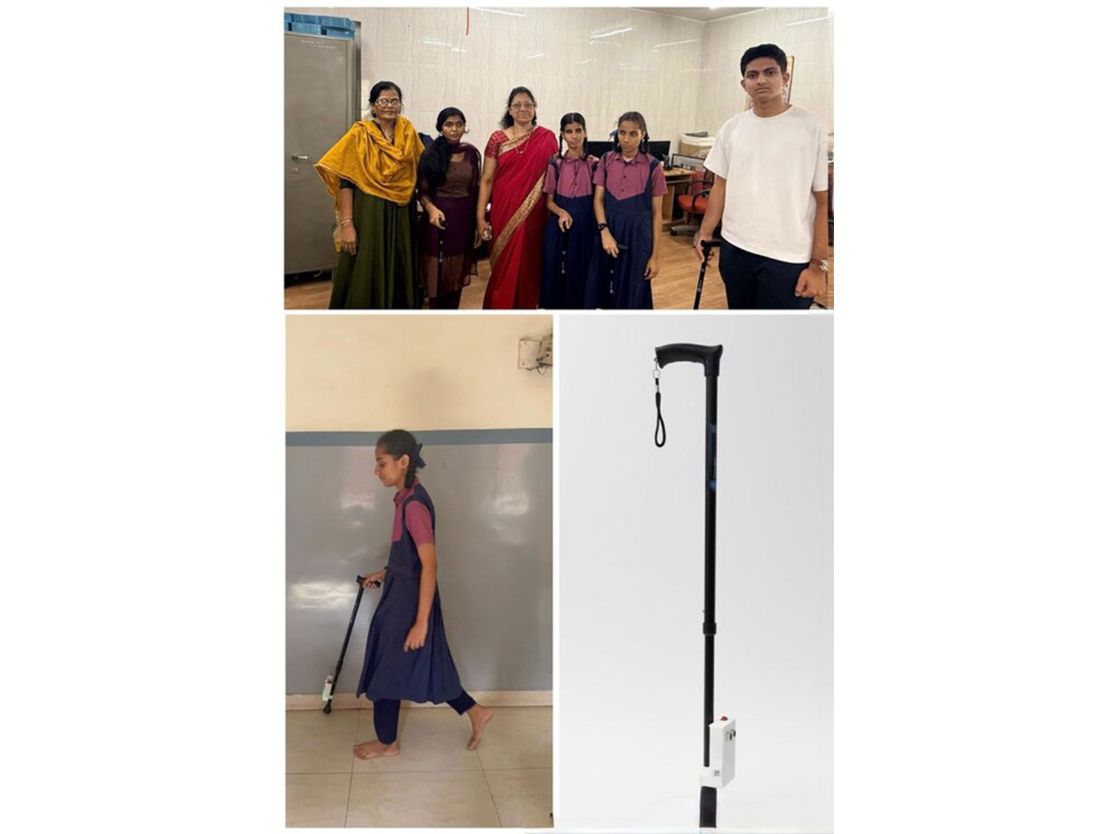 The ClearWay mobility stick being tested by users at the Kamla Mehta School for the Blind