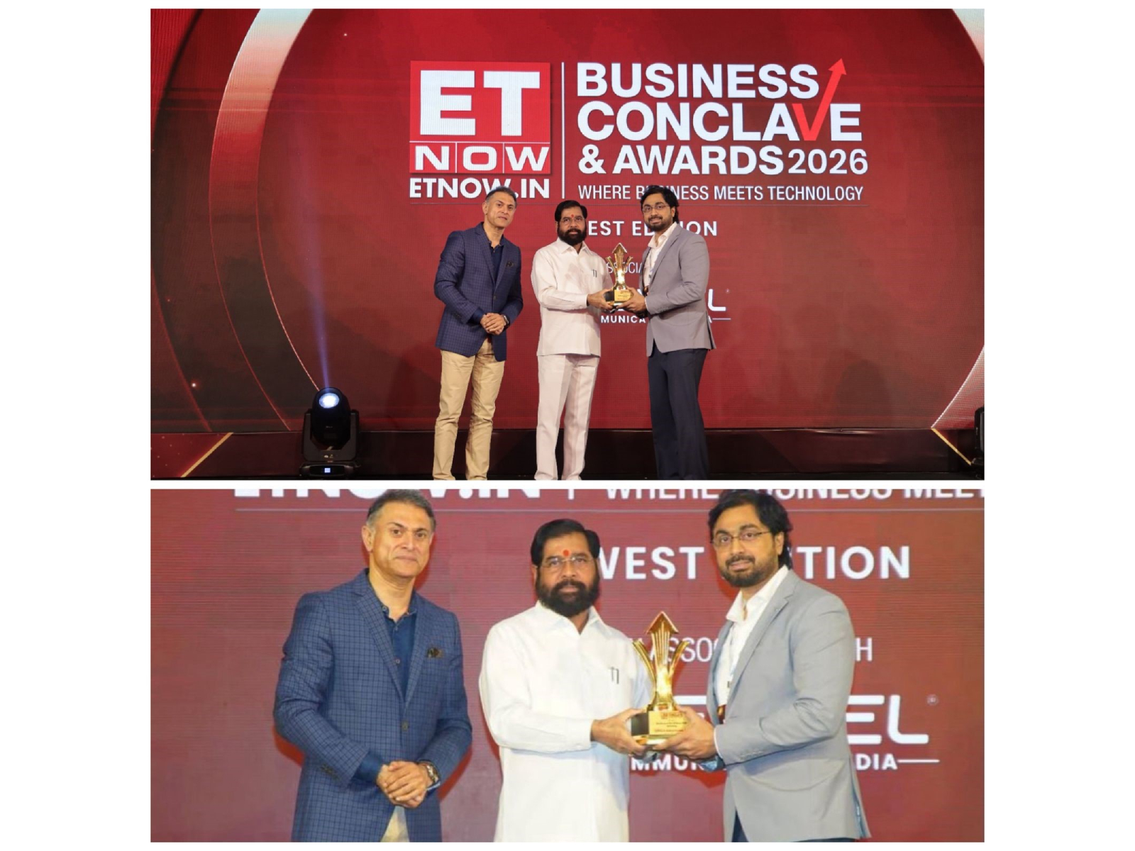 Maharashtra Deputy Chief Minister Hon. Shri. Eknath Shinde ji presenting the award to Zameer Ahmed Mistry, Director, SIMCA Advertising Limited.