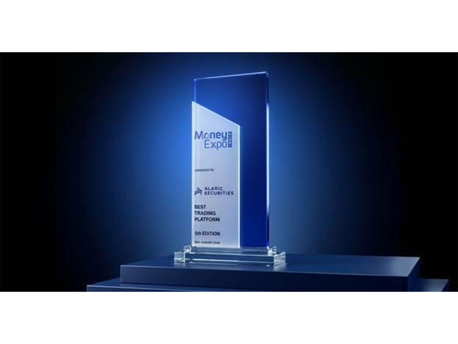 Alaric Securities' Best Trading Platform 2026 award, presented by HQMENA at Money Expo India, Mumbai, Aug. 29–30, 2026.