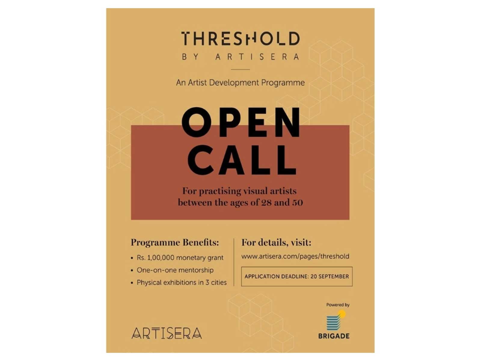 Brigade Group partners with Artisera for THRESHOLD, an Artist Development Programme supporting Indian artists through grants, mentorship & exhibitions