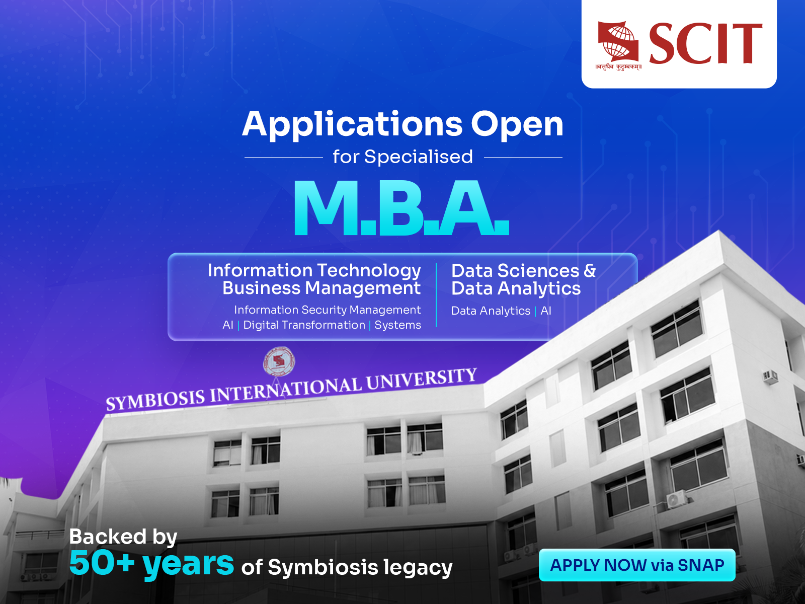 SCIT Opens Applications for 2026–28 M.B.A. in ITBM & DSDA via SNAP
