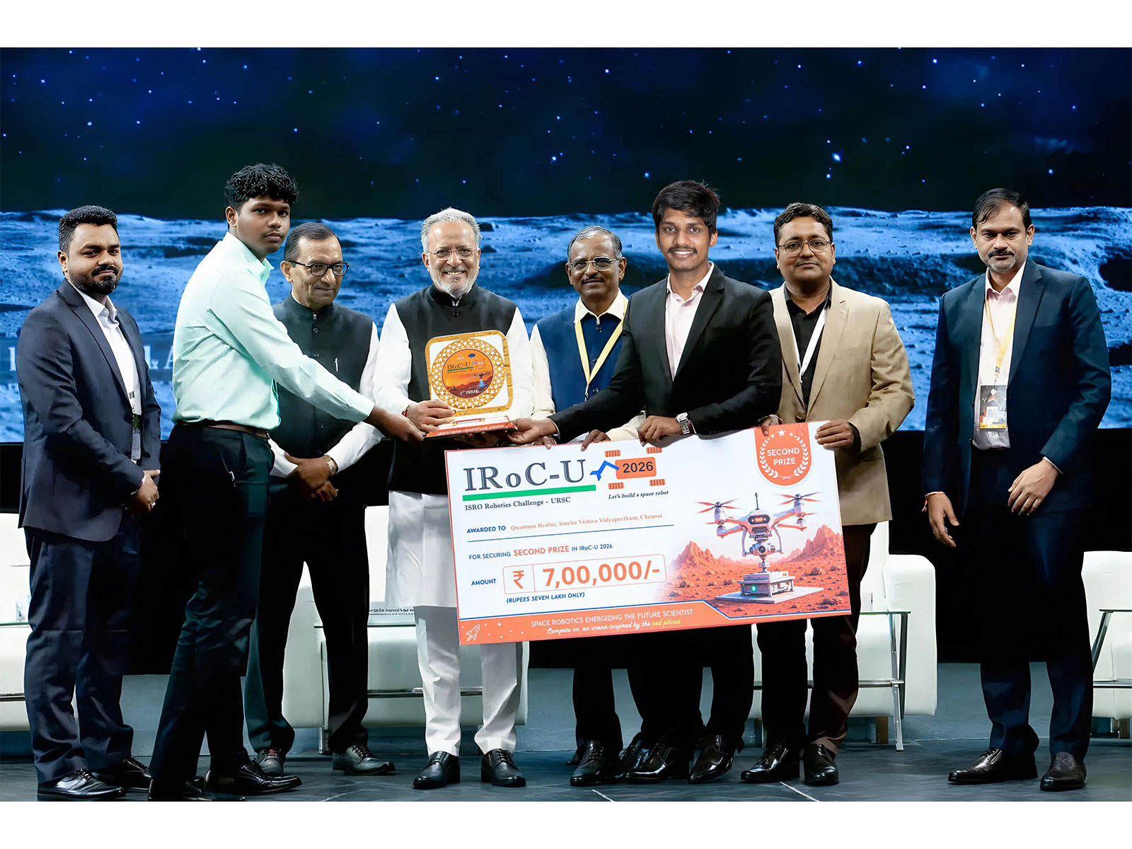 Amrita Vishwa Vidyapeetham secured 2nd place nationally at ISRO Robotics Challenge 2026, winning a Rs 7 lakh cash prize