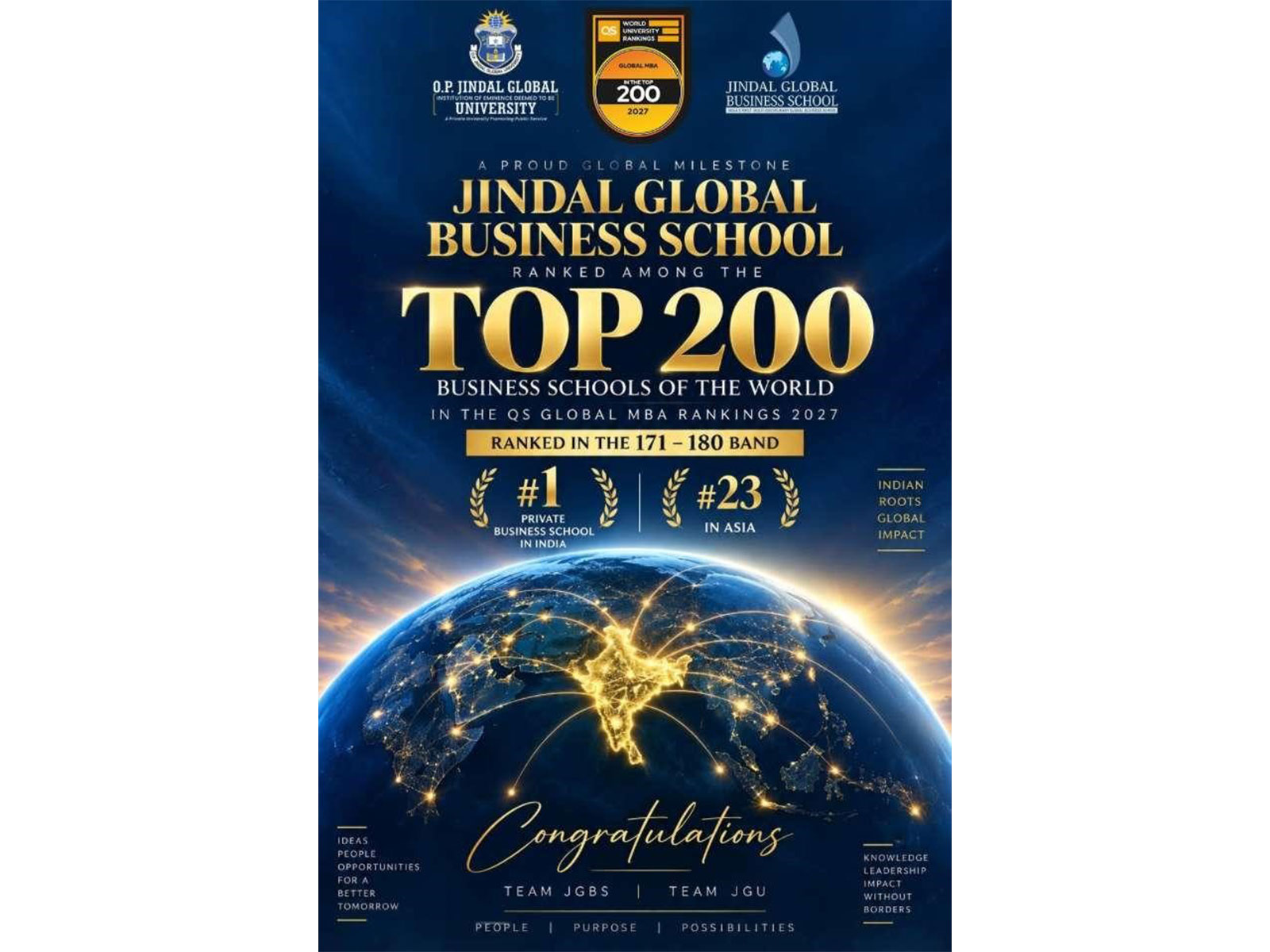 Jindal Global Business School Debuts in World’s Top 200 in QS Global MBA Rankings 2027 Ranks Number 1 Private Business School in India