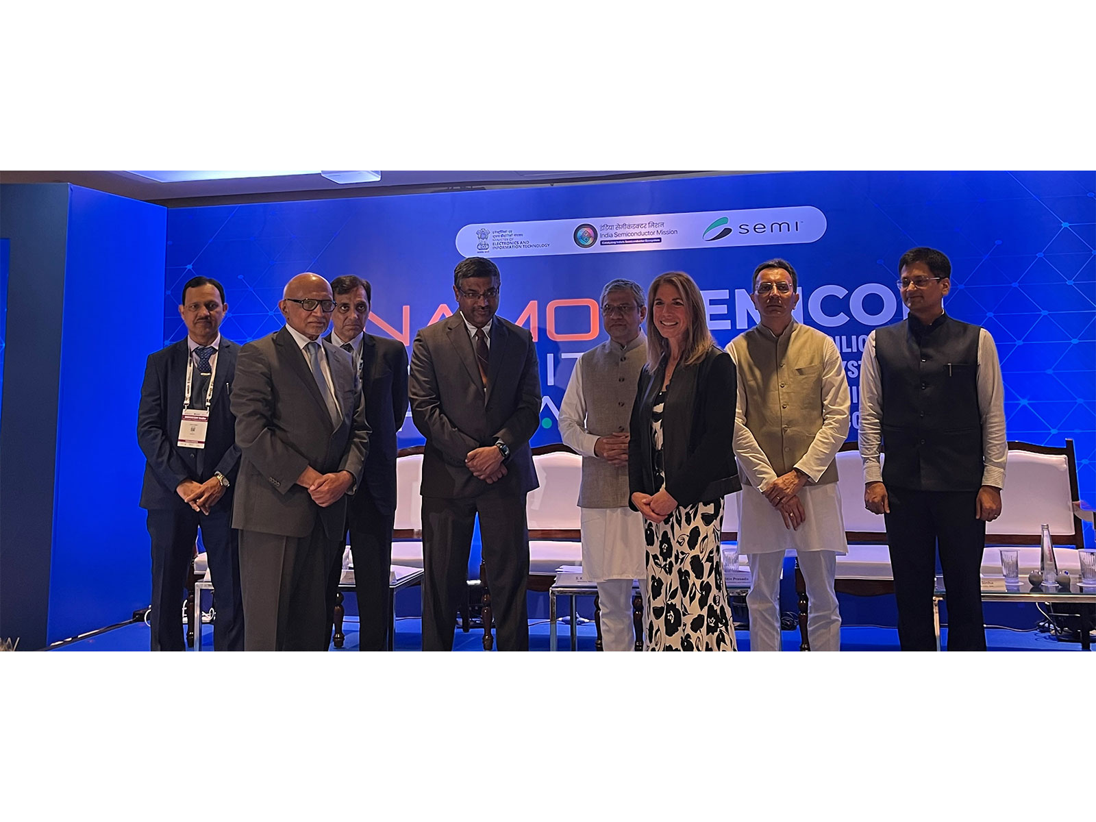Shri. Ashwini Vaishnaw (Union Min for Electronics & IT), Mr. Arun Kumar (Chair, IDTA & Celesta Capital Managing Partner) Shari Liss, Vice President, Global Workforce Development & Initiatives, SEMI