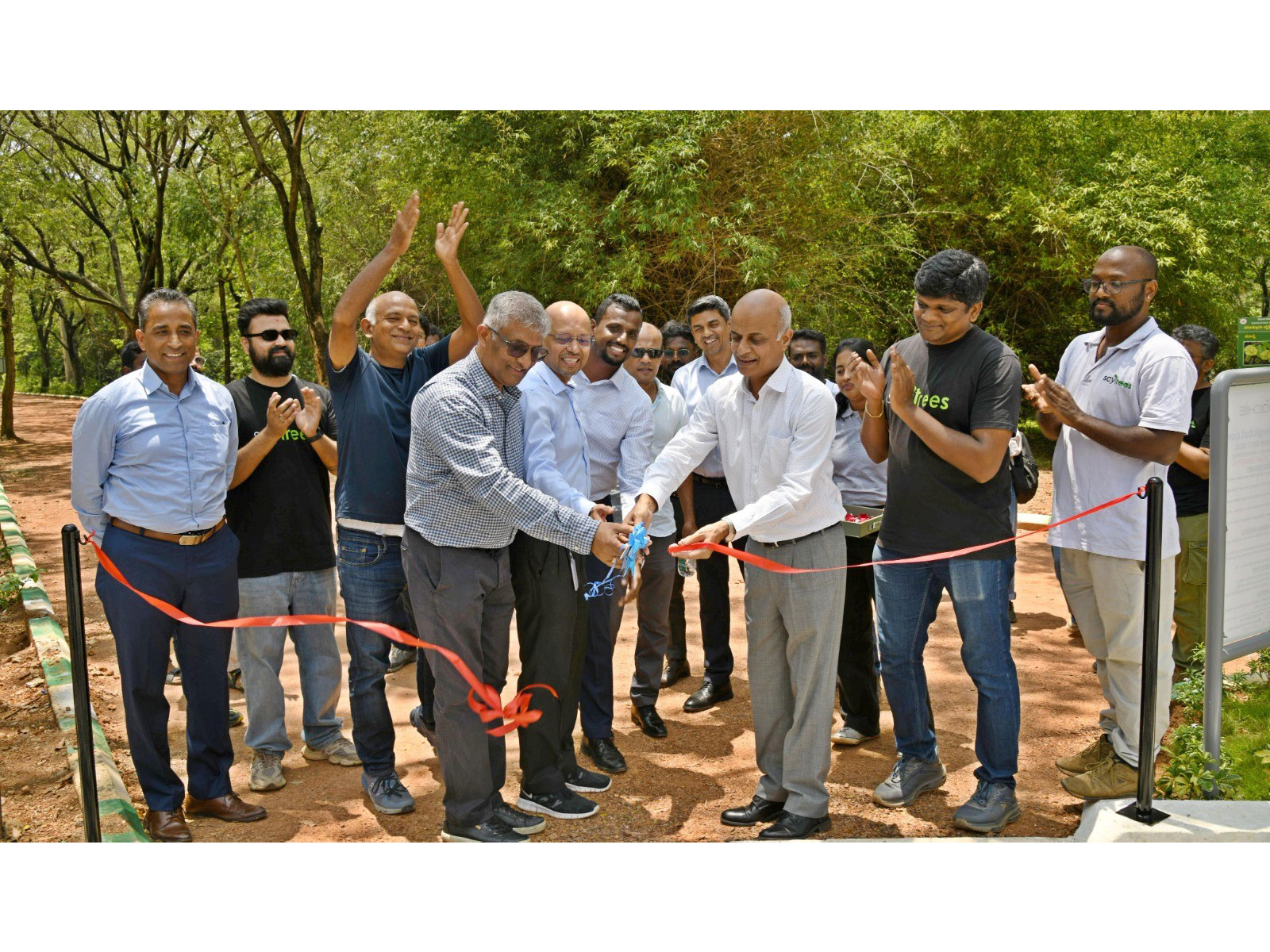 Qualcomm delegates Ravi Rao and Srinivasa Kumar joined SayTrees CEO Deokant Payasi, Shashank Sharma and CSR team member Aby Babu at the Tree Park inauguration.