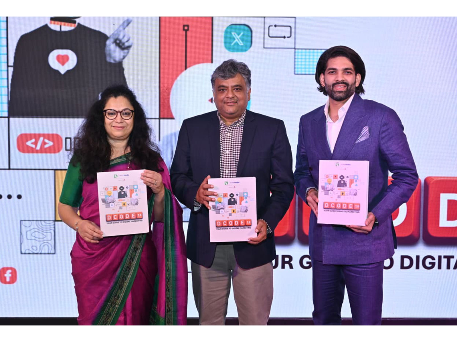Jaya Deoras Deshmukh (MICA), Navin Khemka (WPP Media) and Shashank Surana (DS Group) at the launch of DCODE 2.0, by DS Group with WPP Media and MICA