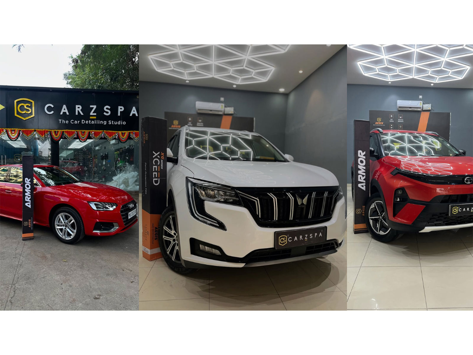 Cars parked outside detailing studios in India