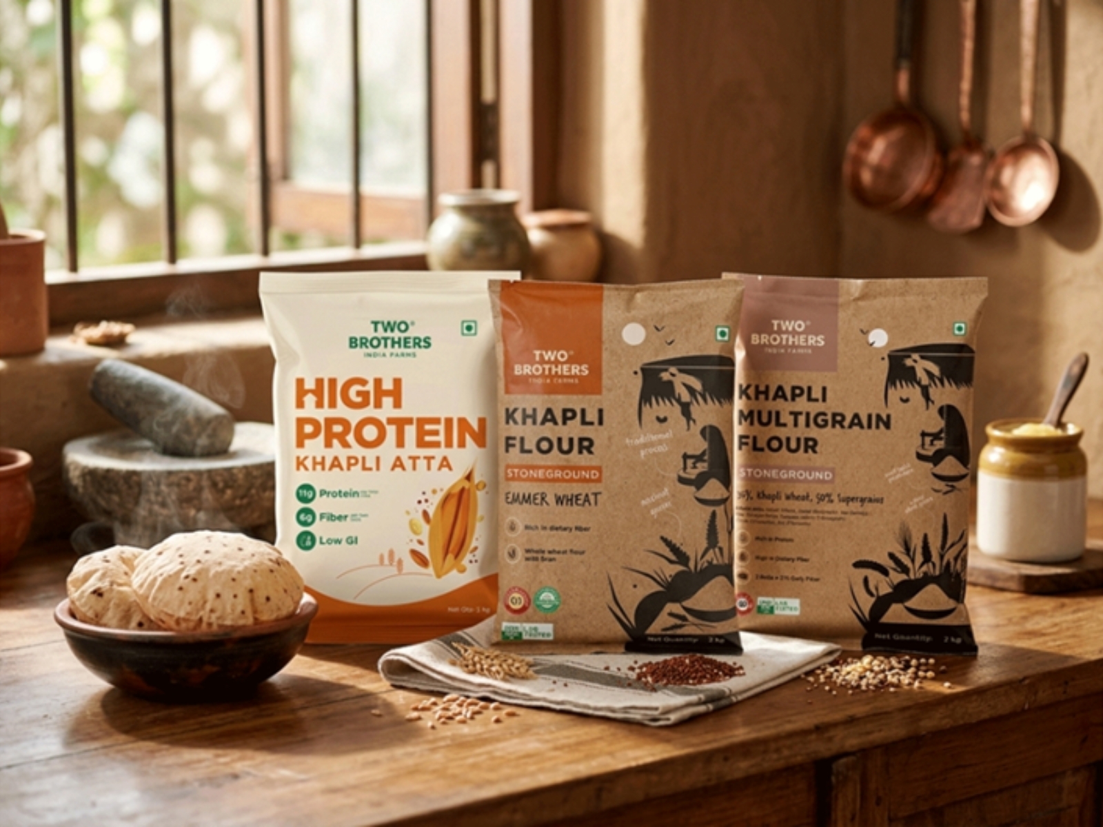 Indian vegetarians aren’t eating too little—they’re eating the wrong mix. Two Brothers India Farms’ High Protein Khapli Atta turns the everyday roti into a serious protein source.