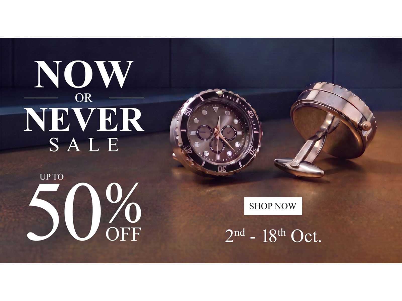 Now or Never Sale: Up to 50% off on Cufflinks from 2nd to 18th October. Shop now at Tivaaro.com.