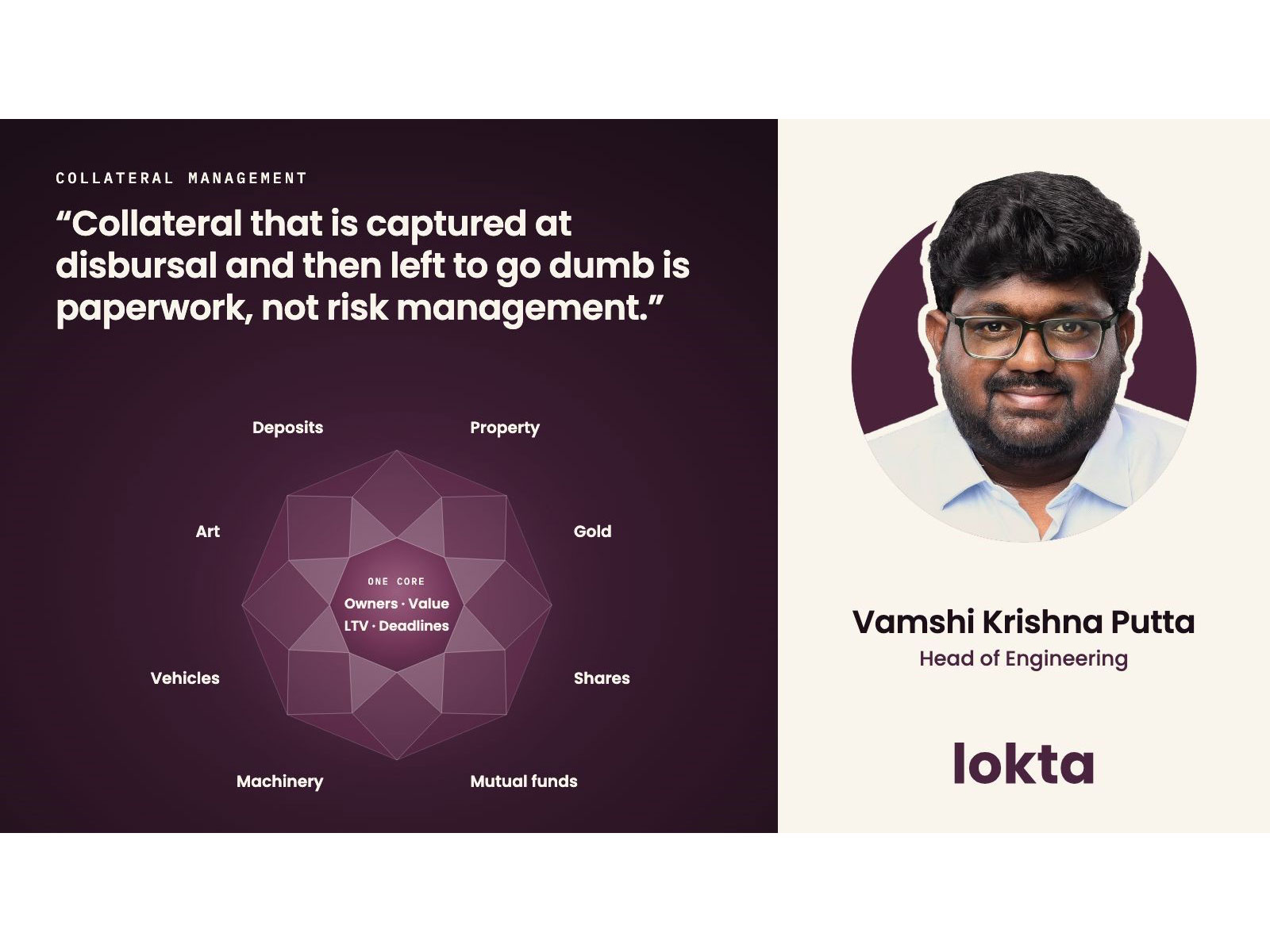 Lokta launches collateral management that prices the security daily, and names Vamshi Krishna Putta Head of Engineering