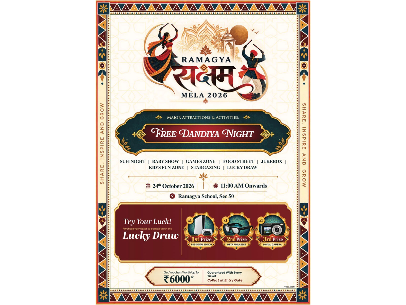 Free Dandiya Night to be among the major attractions at the festive mela themed as ‘Share, Inspire and Grow’.