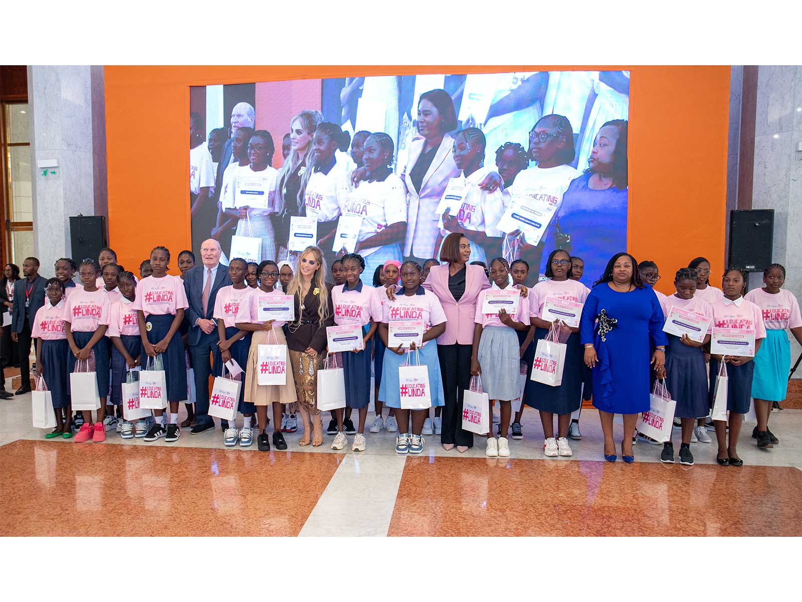 Senator Dr. Rasha Kelej with Gabon’s First Lady, H.E. Zita Oligui Nguema, and Merck Foundation Chairman Prof. Dr. Frank Stangenberg-Haverkamp at the Educating Linda Program launch in Gabon