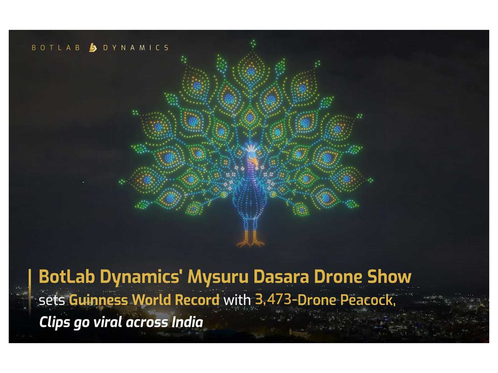Mysuru Dasara Drone Shows by BotLab Dynamics Sets Guinness World Record with a Spectacular 3,473-Drone Peacock