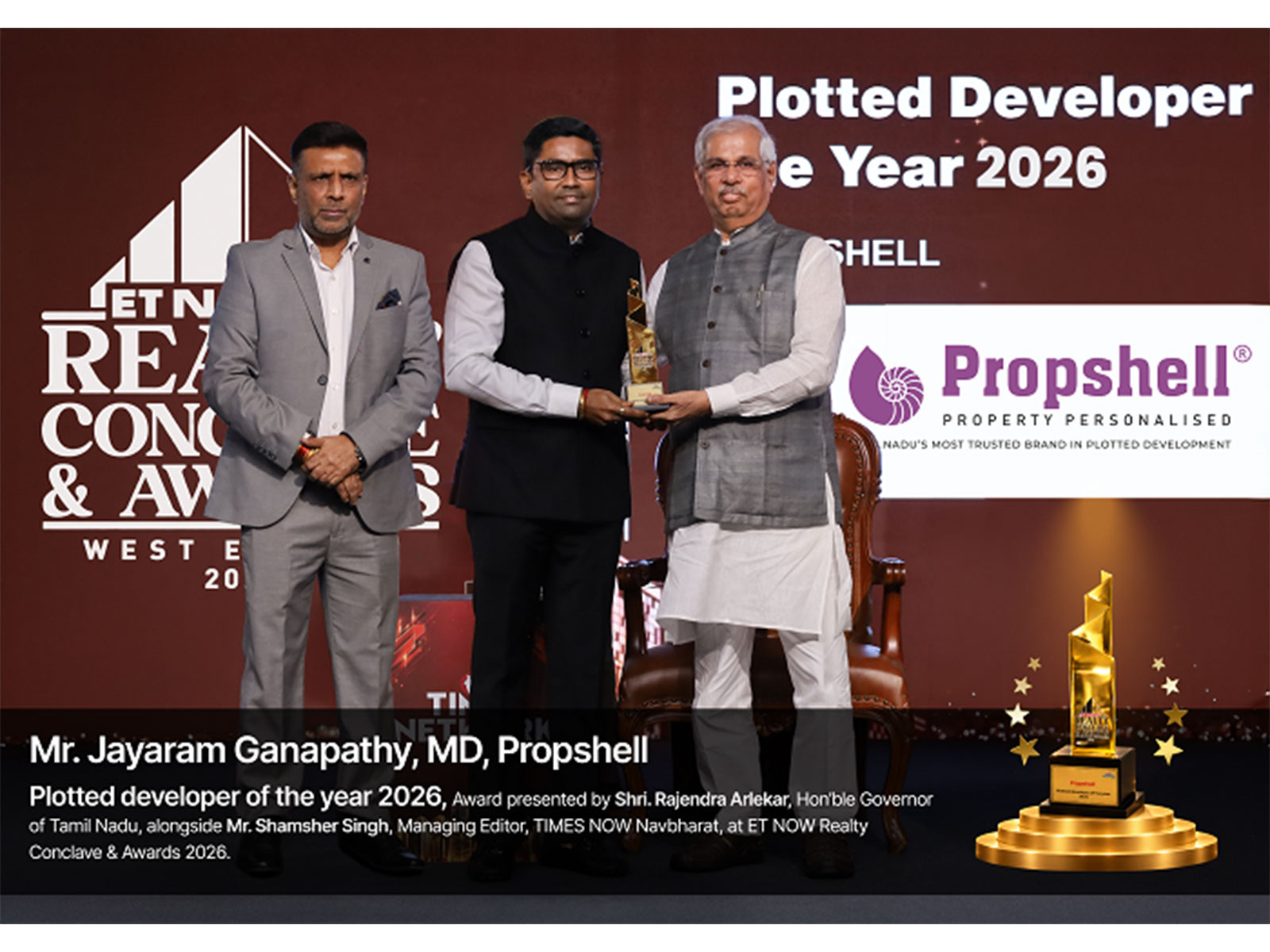 Tamil Nadu Governor Shri Rajendra Vishwanath Arlekar presents the award as the company targets 10 million sq. ft. in land sales by 2029