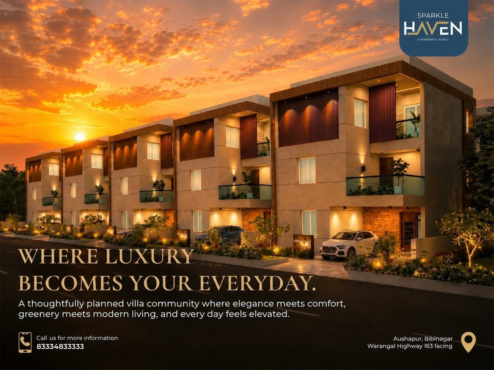 Discover a premium gated community of 4BHK villas in Aushapur, East Hyderabad, with dedicated home theatres, lifestyle amenities, landscaped greenery, and flexible payment options.
