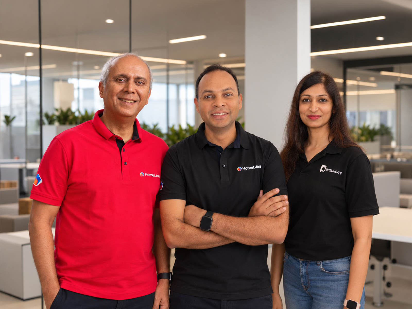 Srikanth Iyer (left) and Tanuj Choudhry (middle), co-founders of HomeLane and Gita Ramanan (right) co-founder of DesignCafe
