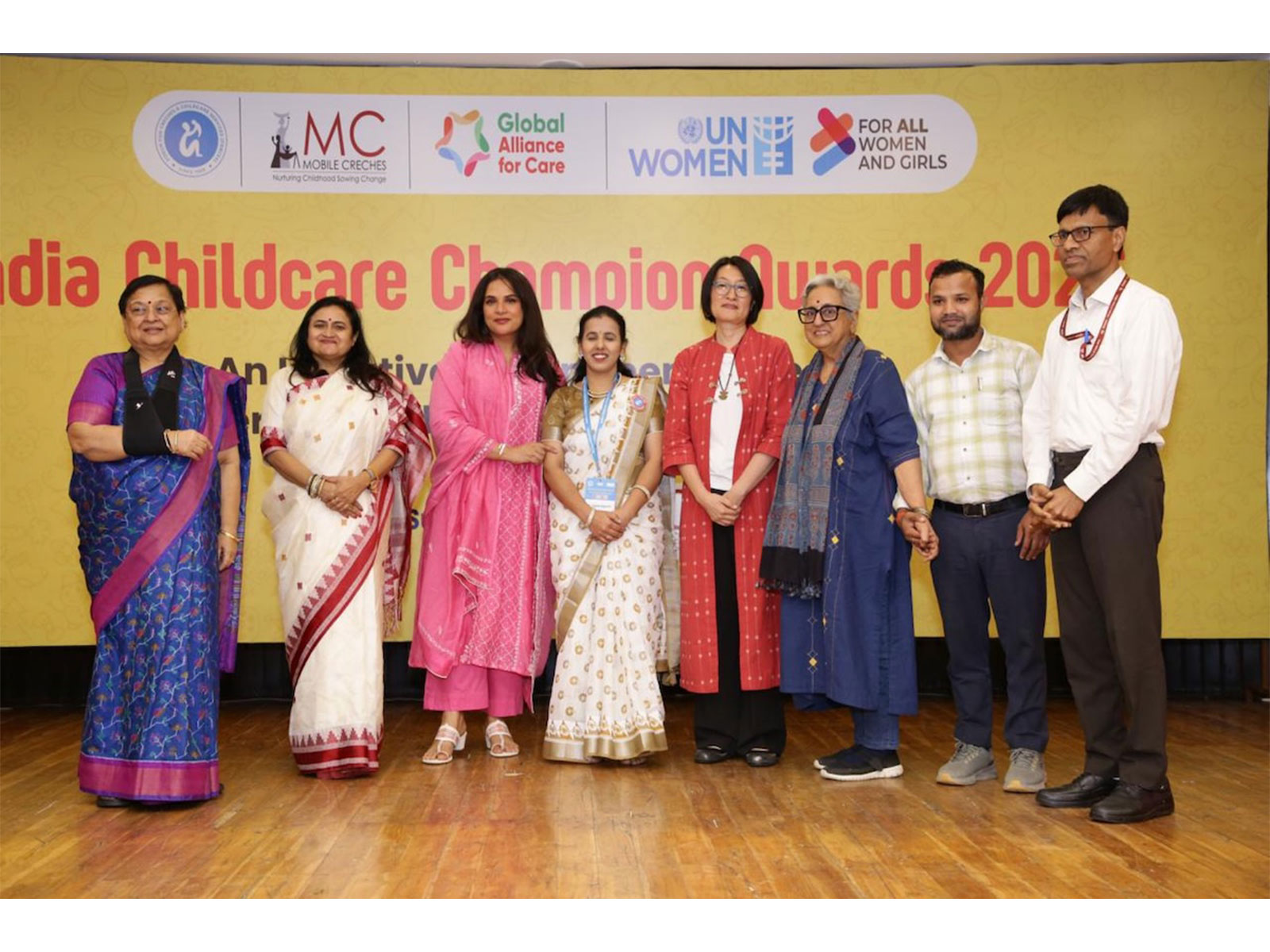 In the image (left to right): Justice (Retd.) Gita Mittal, Dr. Rashmi Singh, Actress Richa Chadha, Winner MS Swaminathan, Ms. Shoko Ishikawa, Ms. Jolly Rohatgi and Mr. M Srinivas