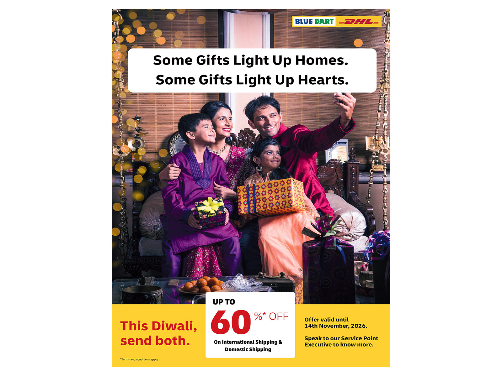 Make Diwali special across every distance, send gifts with DHL Express and enjoy up to 60% off on domestic or global shipments