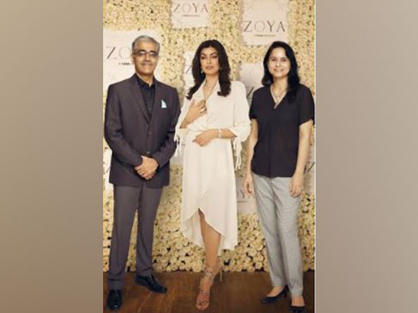 Ajoy Chawla, CEO, Jewellery Division, Titan, Sushmita Sen and Revathi Kant, Chief Design Officer, Titan at the launch of Zoya's festive collection, Libera