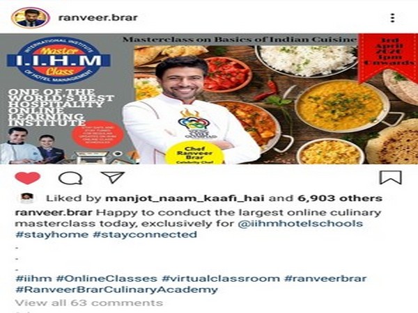 Chef Ranveer Brar conducts largest online culinary masterclass exclusively for IIHM students before e-Chat exam
