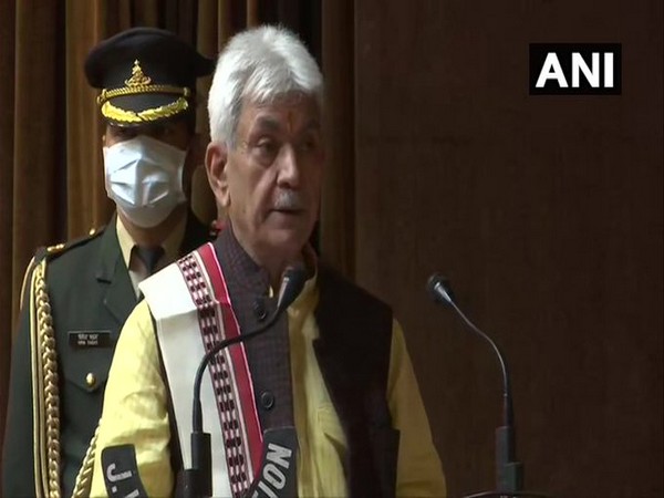 Lieutenant Governor of Jammu and Kashmir Manoj Sinha addresses press conference in Srinagar on Thursday. Photo/ANI