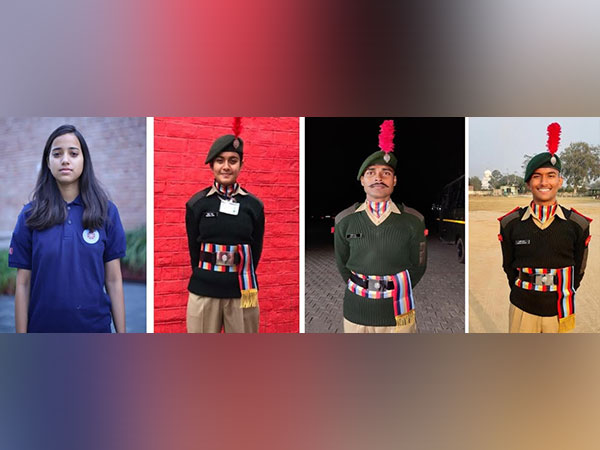 LPU students Saumya Singh, Deeksha Gaur, Omkar Nath and Ashish Kumar receives Medal during 73rd Republic Day Celebrations in New Delhi.
