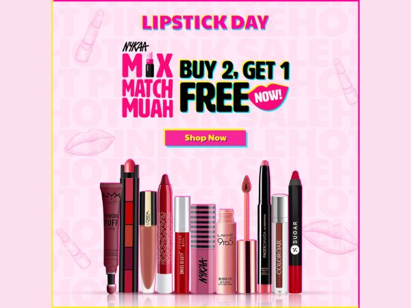 Celebrate Lipstick Day the Nykaa way! Buy 2 and get 1 free only on 28th & 29th July during the Nykaa Hot Pink Sale