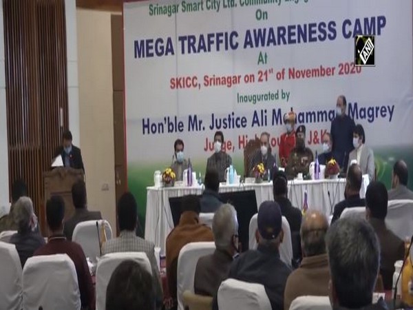 At the mega traffic awareness camp in Sringar on Saturday. (Photo/ANI)