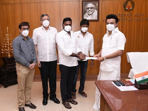 On behalf of Mr. Subaskaran, Lyca Productions' CEO, Tamilkumaran, Director, Niruthan, and Gaurav, handed over a cheque for Rs. 2 crores to CM of TN Mr. MK Stalin, in the presence of Udhayanidhi Stalin