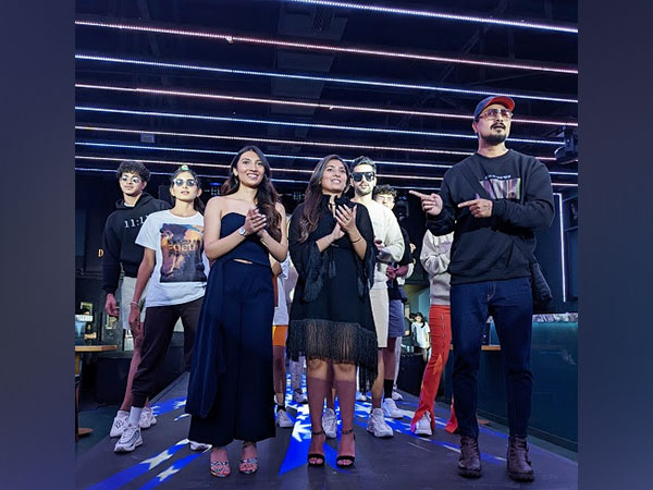 L-R - Sister duo Sana and Misaha Jain (In black) along with Sam Churchil - Choreographer (extreme right) & models at the launch of Misahna Street Wear fashion in India