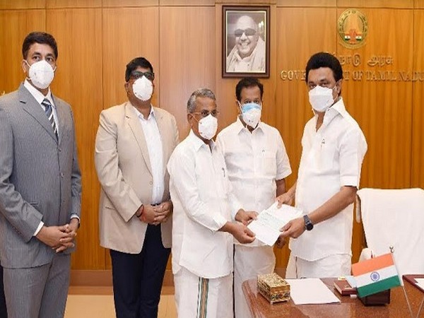 RS Munirathnam, Chairman, RM Kishore, Vice Chairman & Yelamanchi Pradeep, Secretary of RMK Group of Institutions handed over Rs 1.08 Crore to CM of TN MK Stalin recently