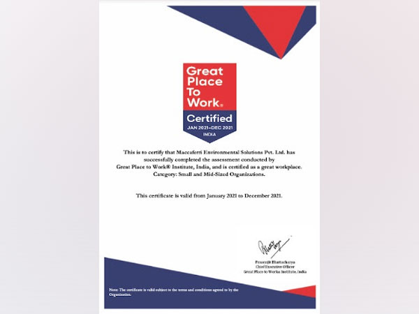 Maccaferri Environmental Solutions Pvt. Ltd. recognized as Great Place To Work for second consecutive year