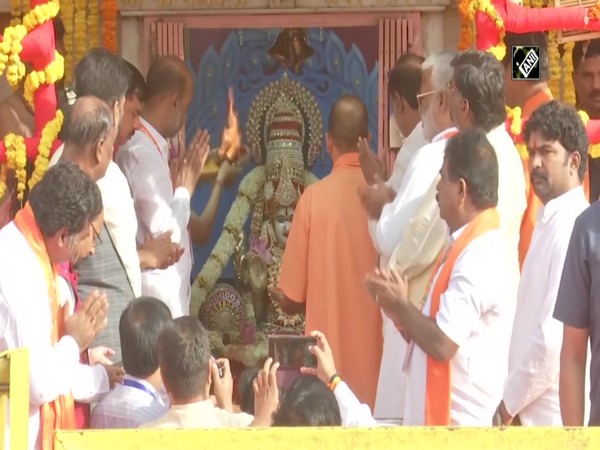 CM Yogi Adityanath offers prayers at Shri Bhagya Laxmi Mandir in Hyderabad