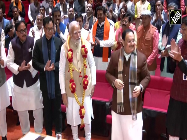 JP Nadda felicitates PM Modi for Union Budget 2023 at BJP Parliamentary Party meeting in Delhi