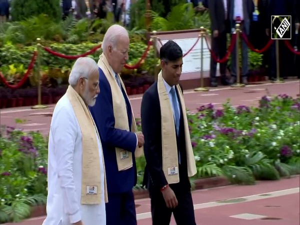 PM Modi, Prez Biden, PM Rishi Sunak walk together after paying homage to Mahatma Gandhi at Raj Ghat